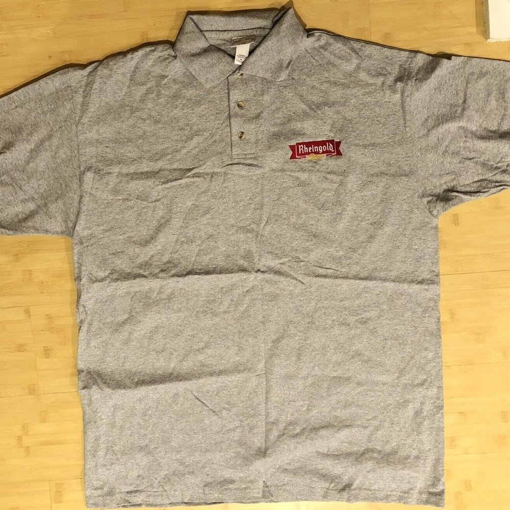 NEW! Rheingold Beer NYC Grey Polo Knit Shirt‎ men’s Large RARE!